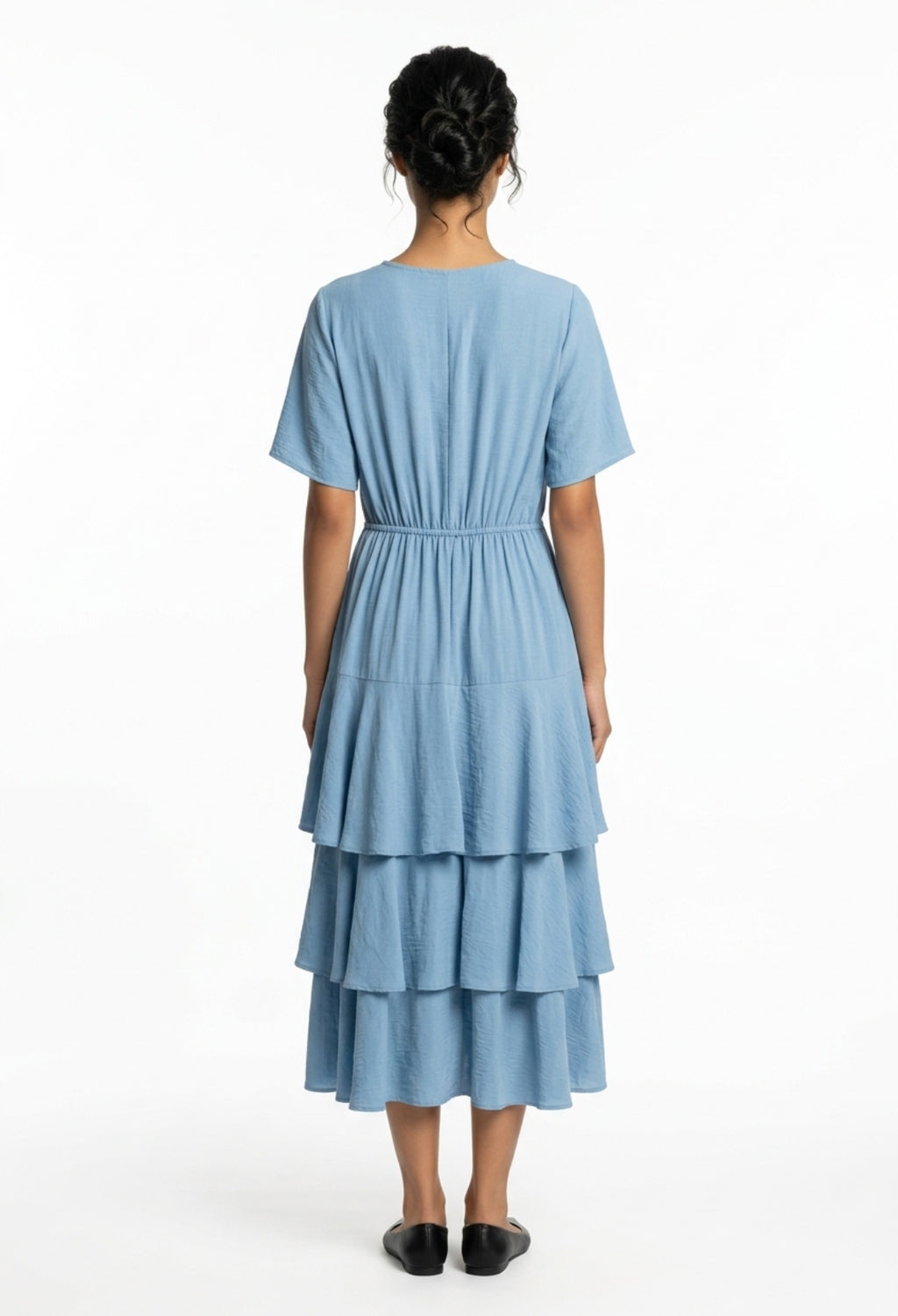 Vestido Largo con Volantes y Escote en Pico – Elegante y Fluido