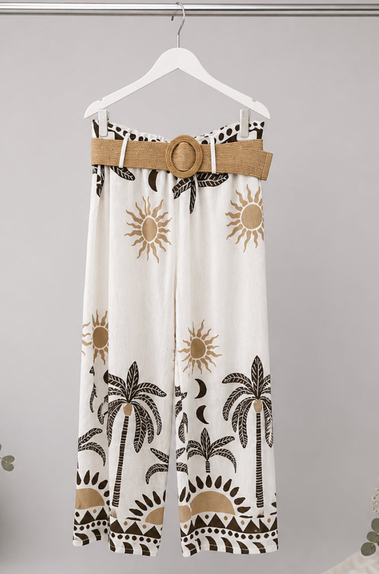 Pantalón Palazzo Largo Estampado Tropical
