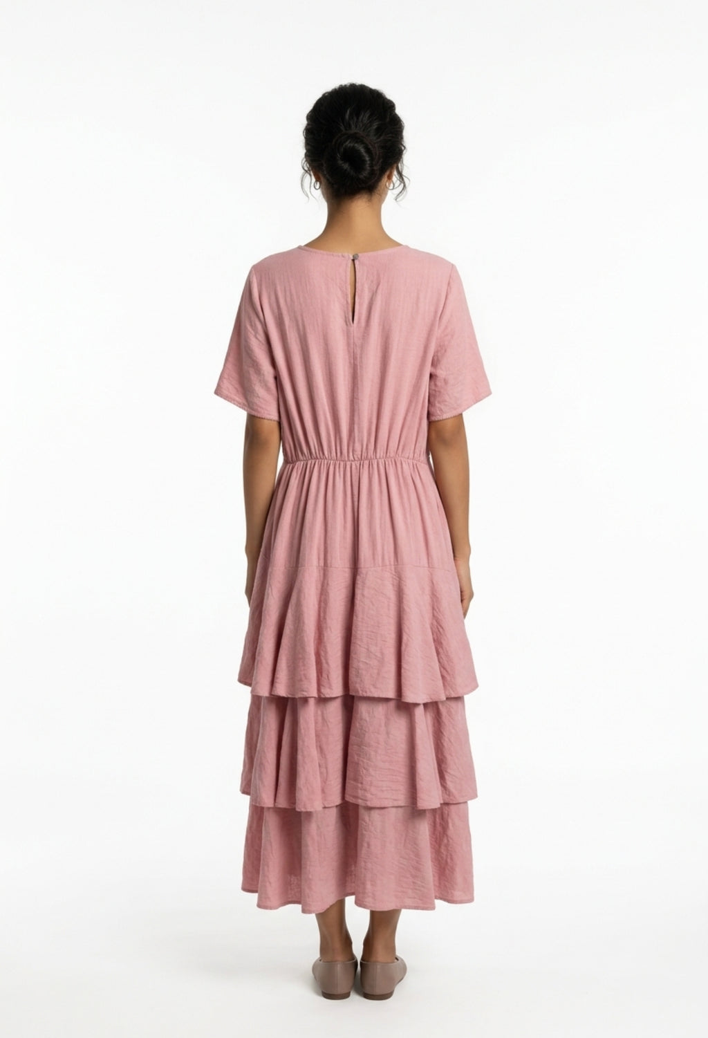 Vestido Largo con Volantes y Escote en Pico – Elegante y Fluido