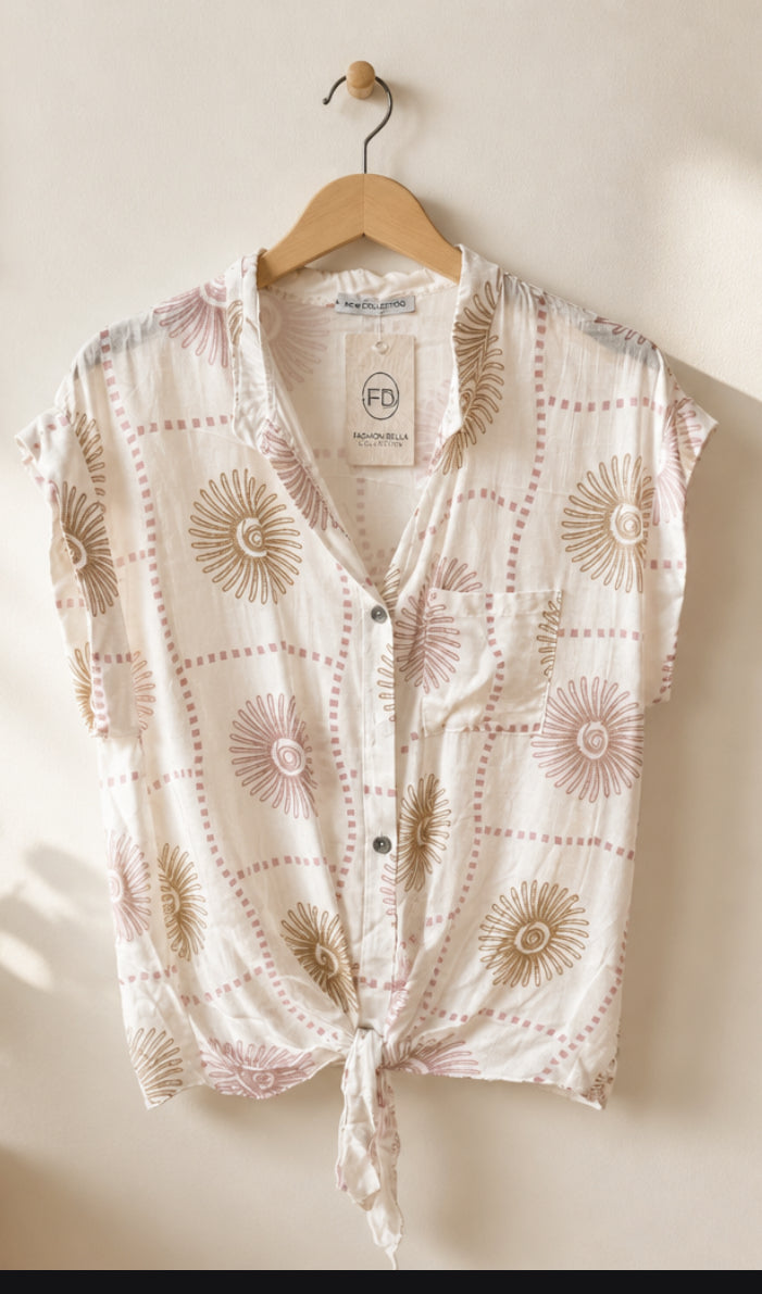Blusa Estampada con Nudo Frontal
