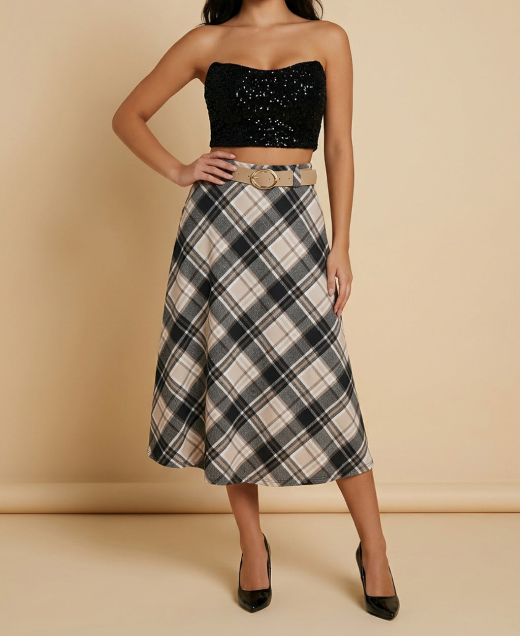 Falda elegante, cintura elastica con cinturón