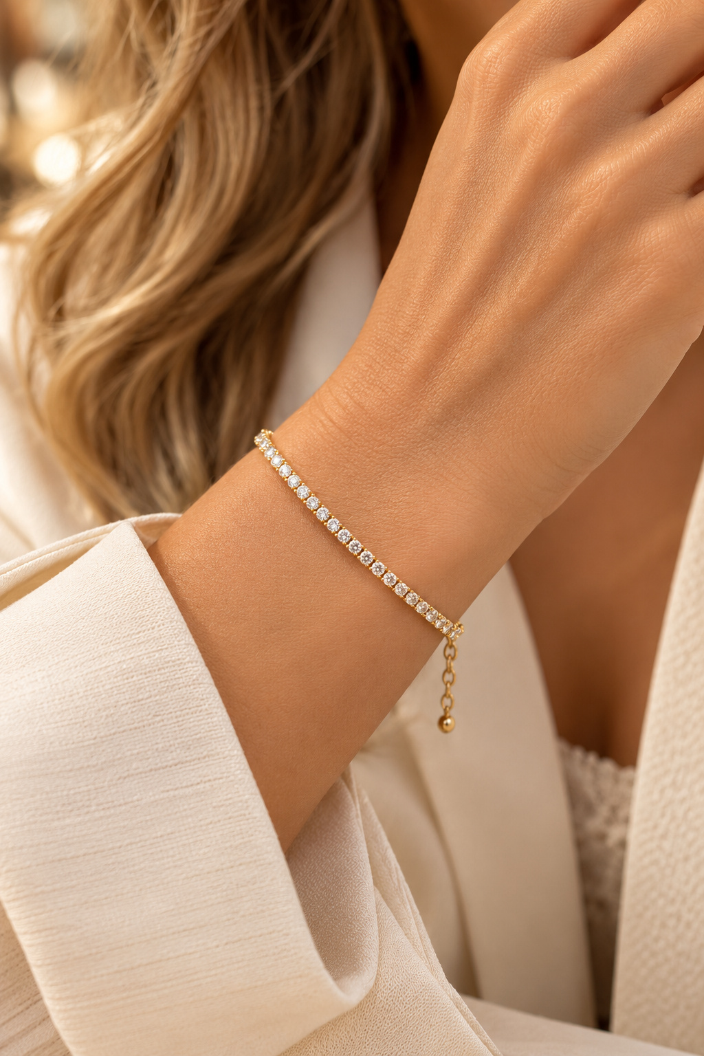 Pulsera Tennis Dorada – Acero Inoxidable