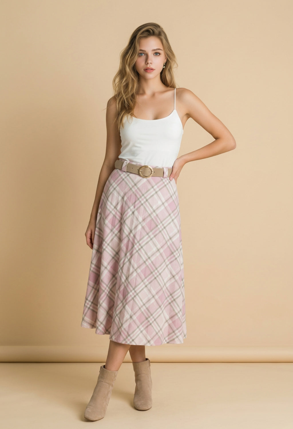 Falda elegante, cintura elastica con cinturón.