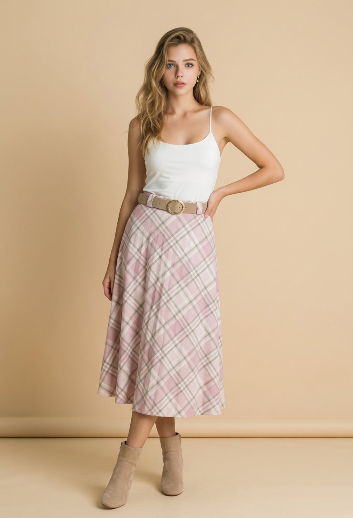 Falda elegante, cintura elastica con cinturón.