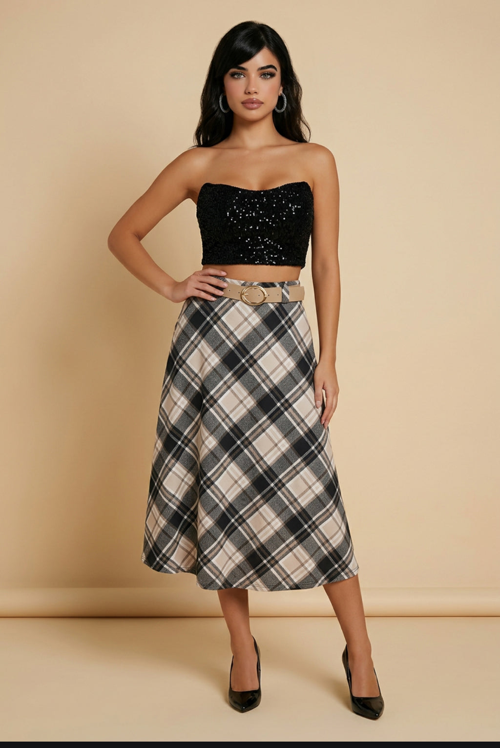 Falda elegante, cintura elastica con cinturón