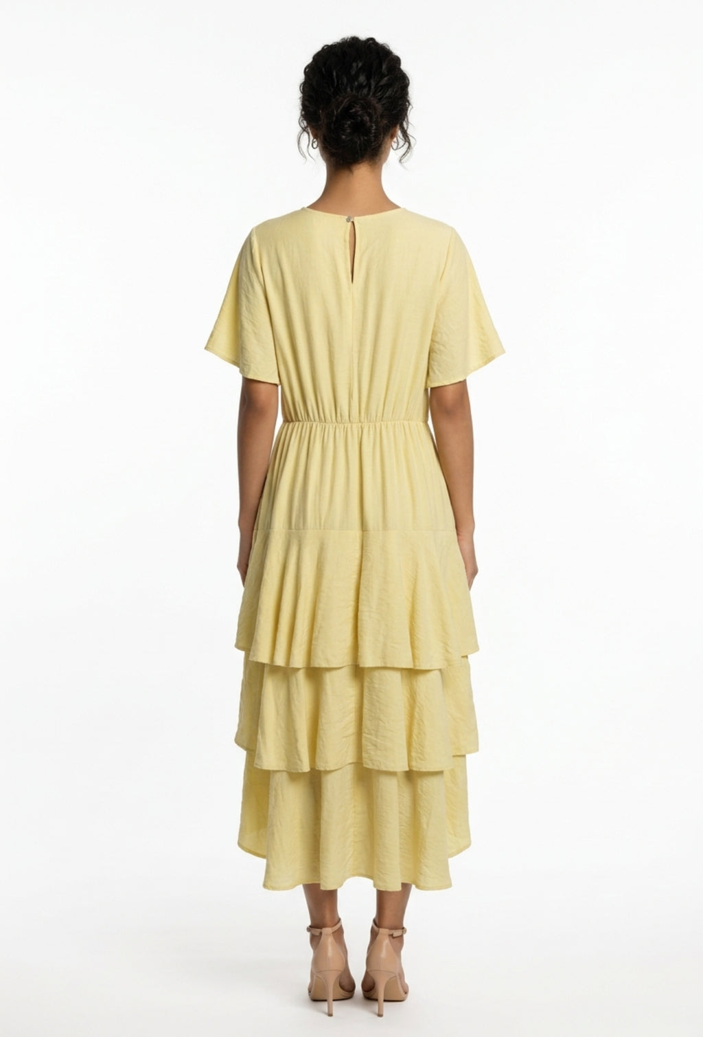 Vestido Largo con Volantes y Escote en Pico – Elegante y Fluido