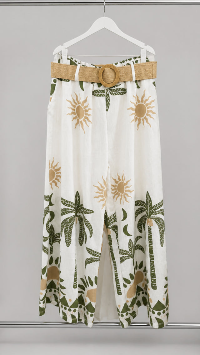 Pantalón Palazzo Largo Estampado Tropical
