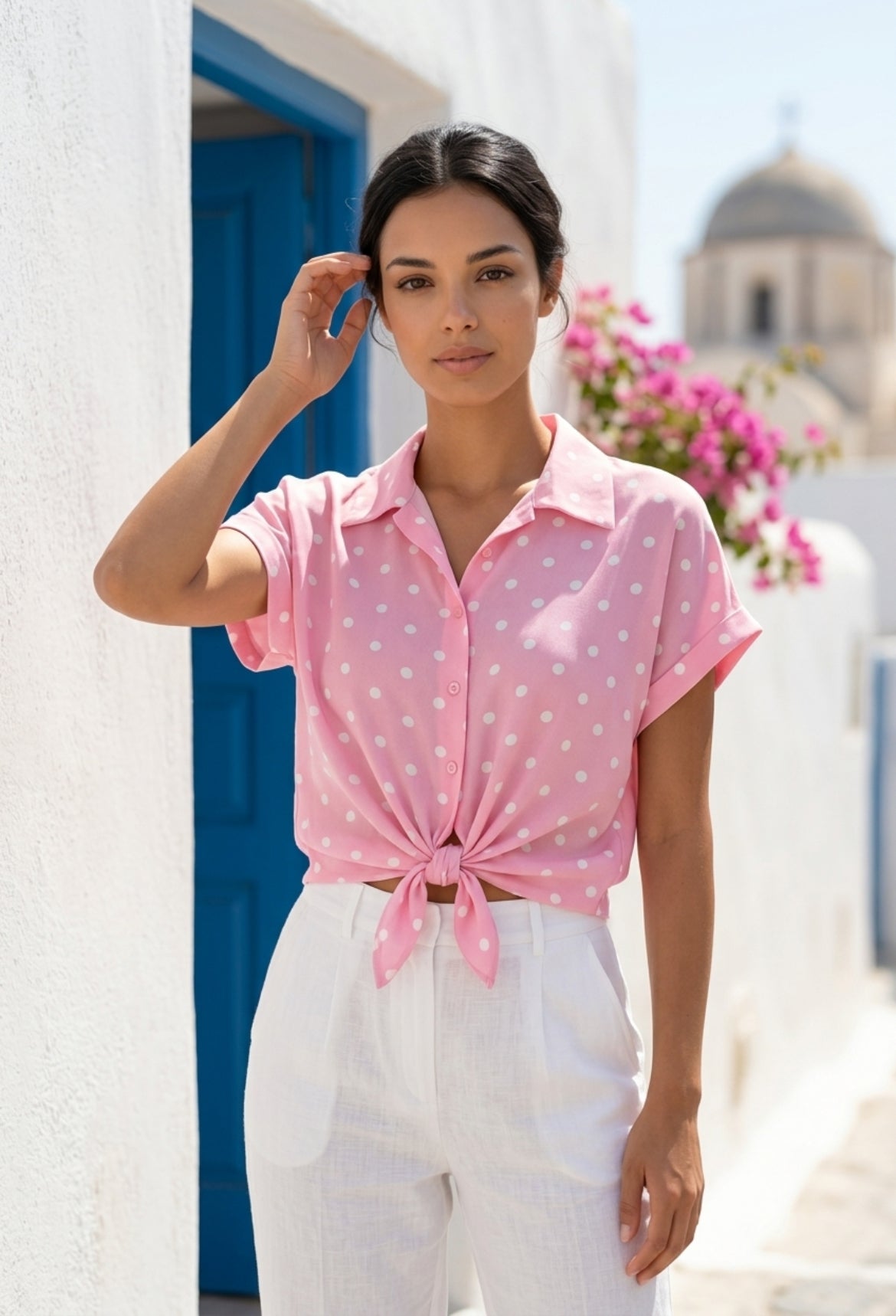 Blusa Fluida de Lunares con Nudo