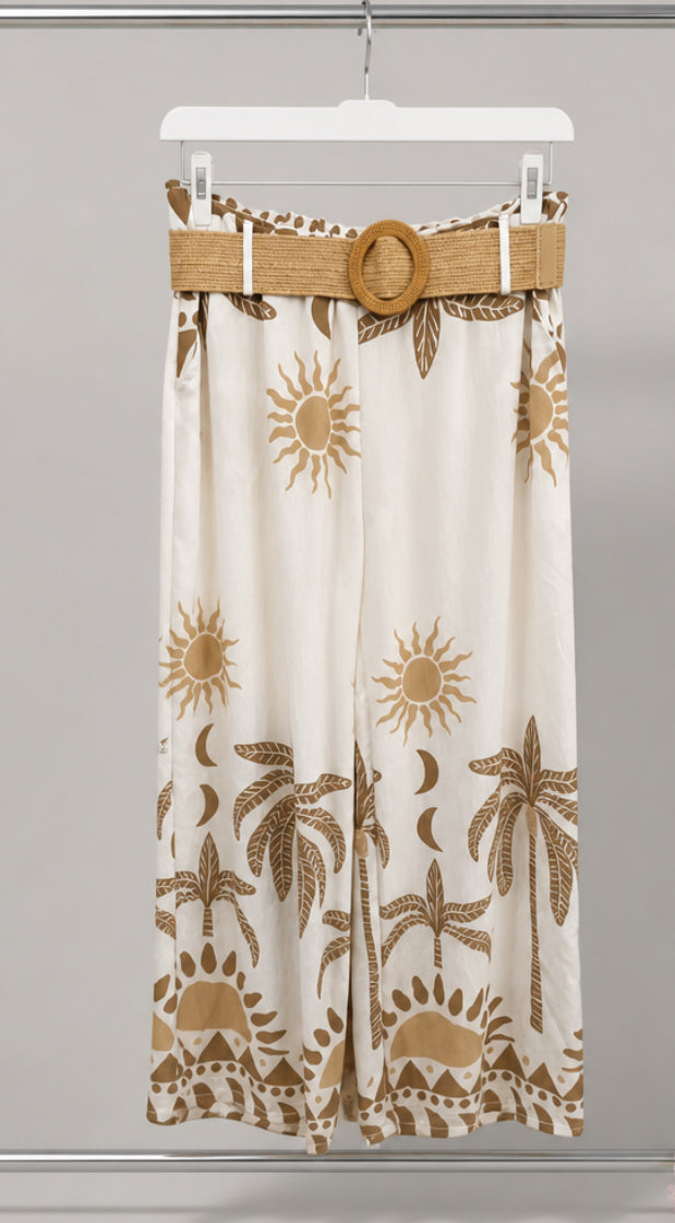 Pantalón Palazzo Largo Estampado Tropical