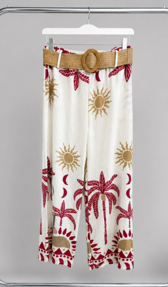 Pantalón Palazzo Largo Estampado Tropical