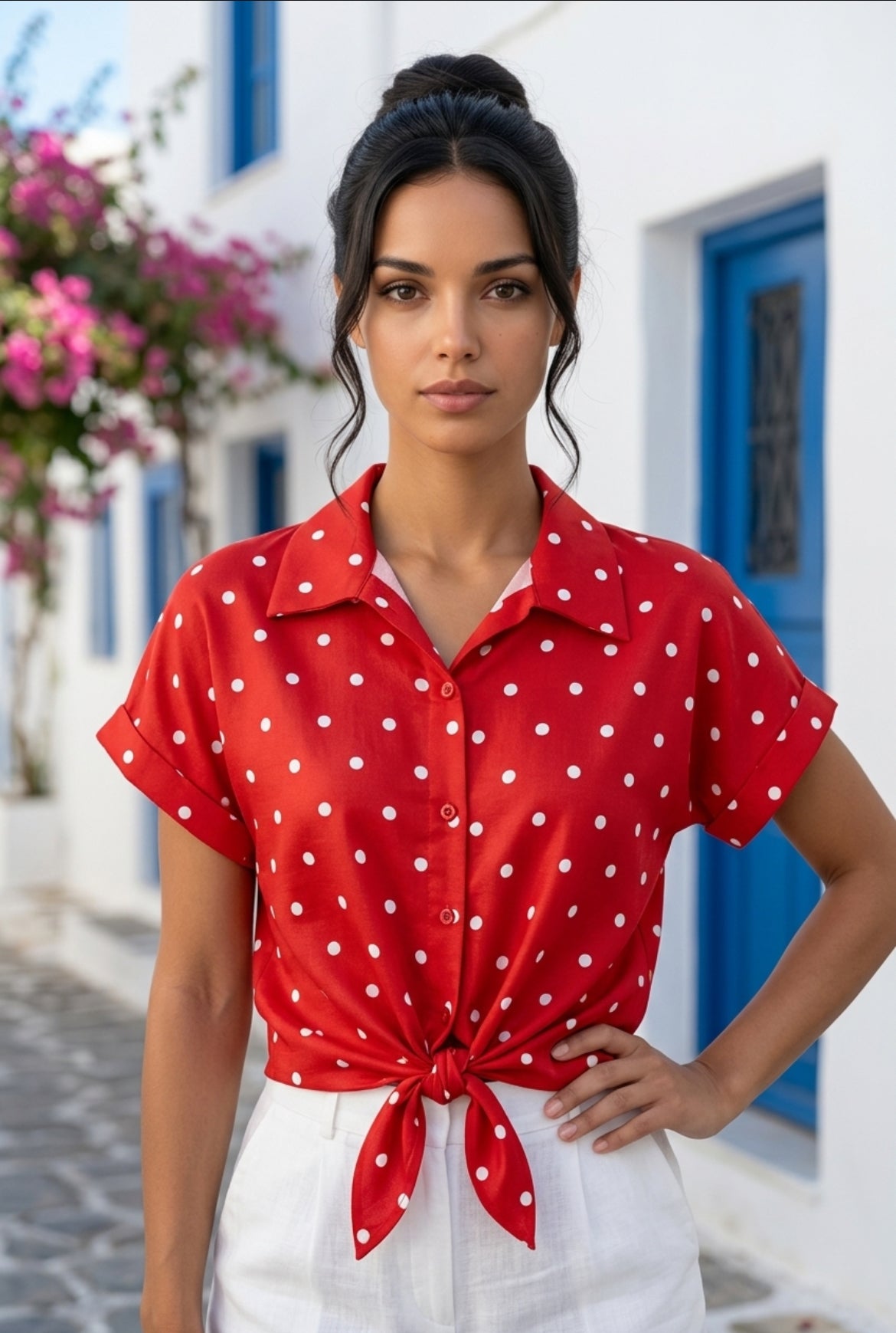 Blusa Fluida de Lunares con Nudo