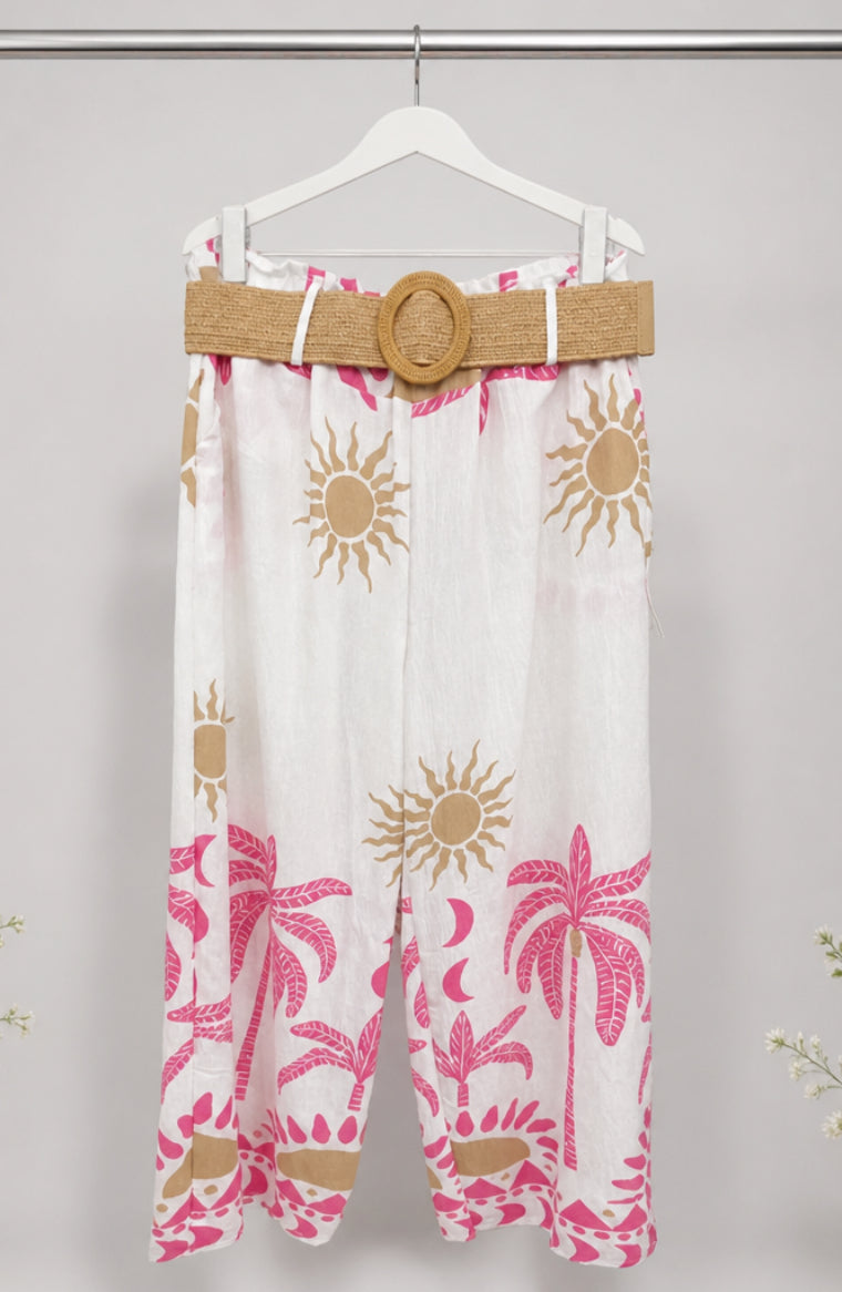 Pantalón Palazzo Largo Estampado Tropical