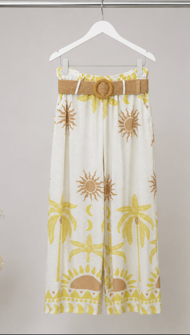 Pantalón Palazzo Largo Estampado Tropical