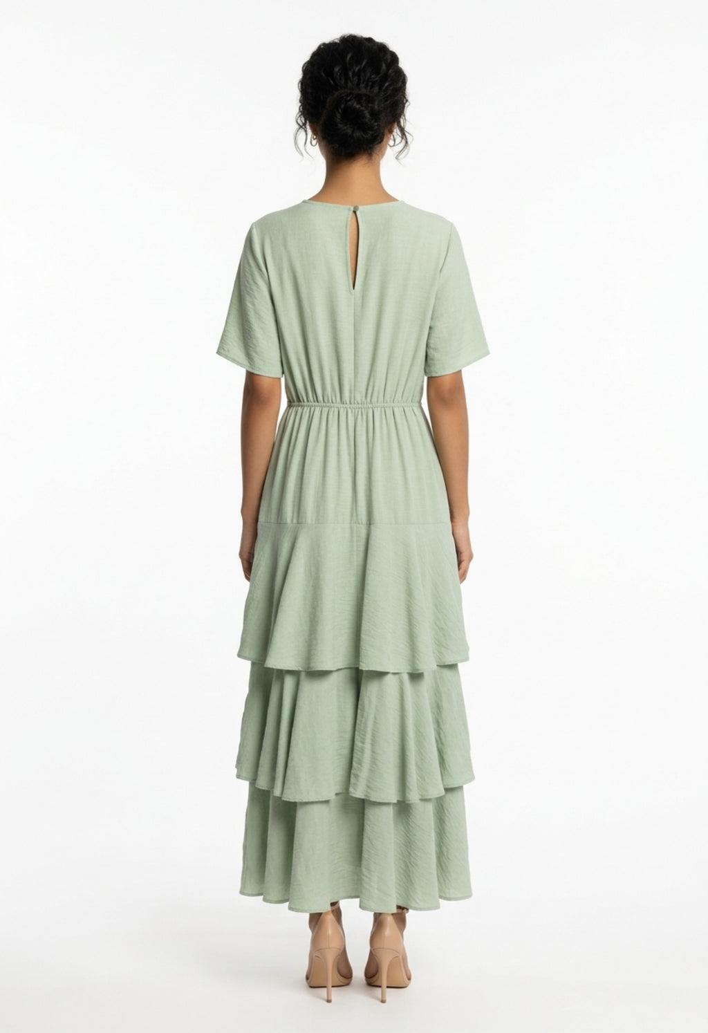 Vestido Largo con Volantes y Escote en Pico – Elegante y Fluido