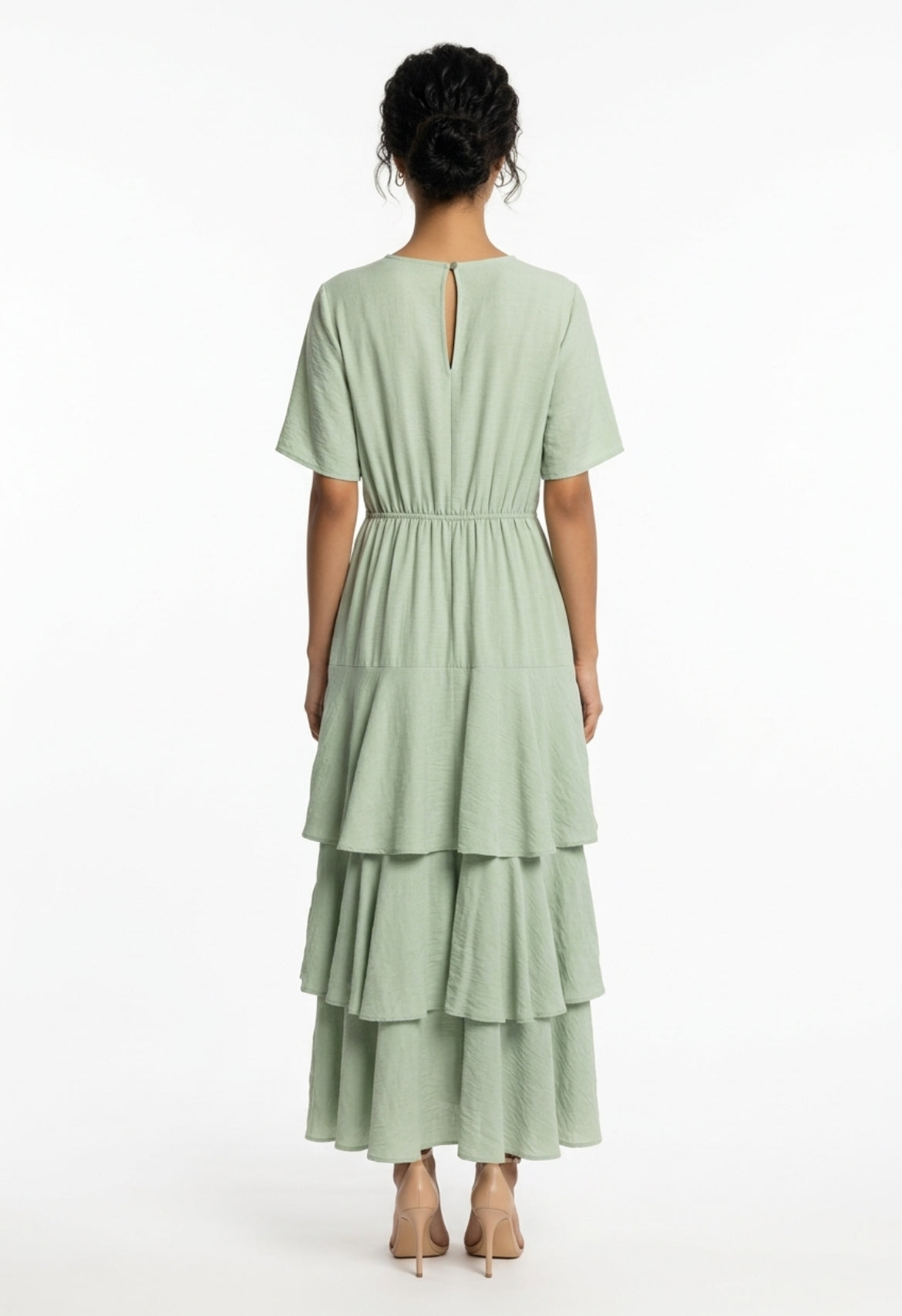 Vestido Largo con Volantes y Escote en Pico – Elegante y Fluido