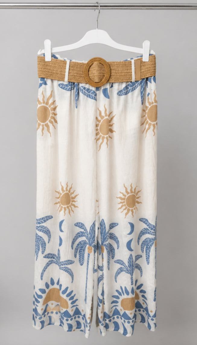 Pantalón Palazzo Largo Estampado Tropical