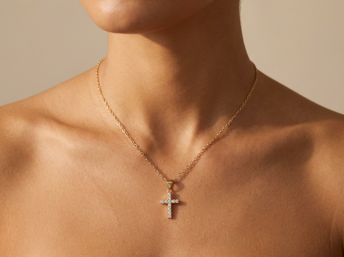 Collar con Cruz de Brillantes – Acero