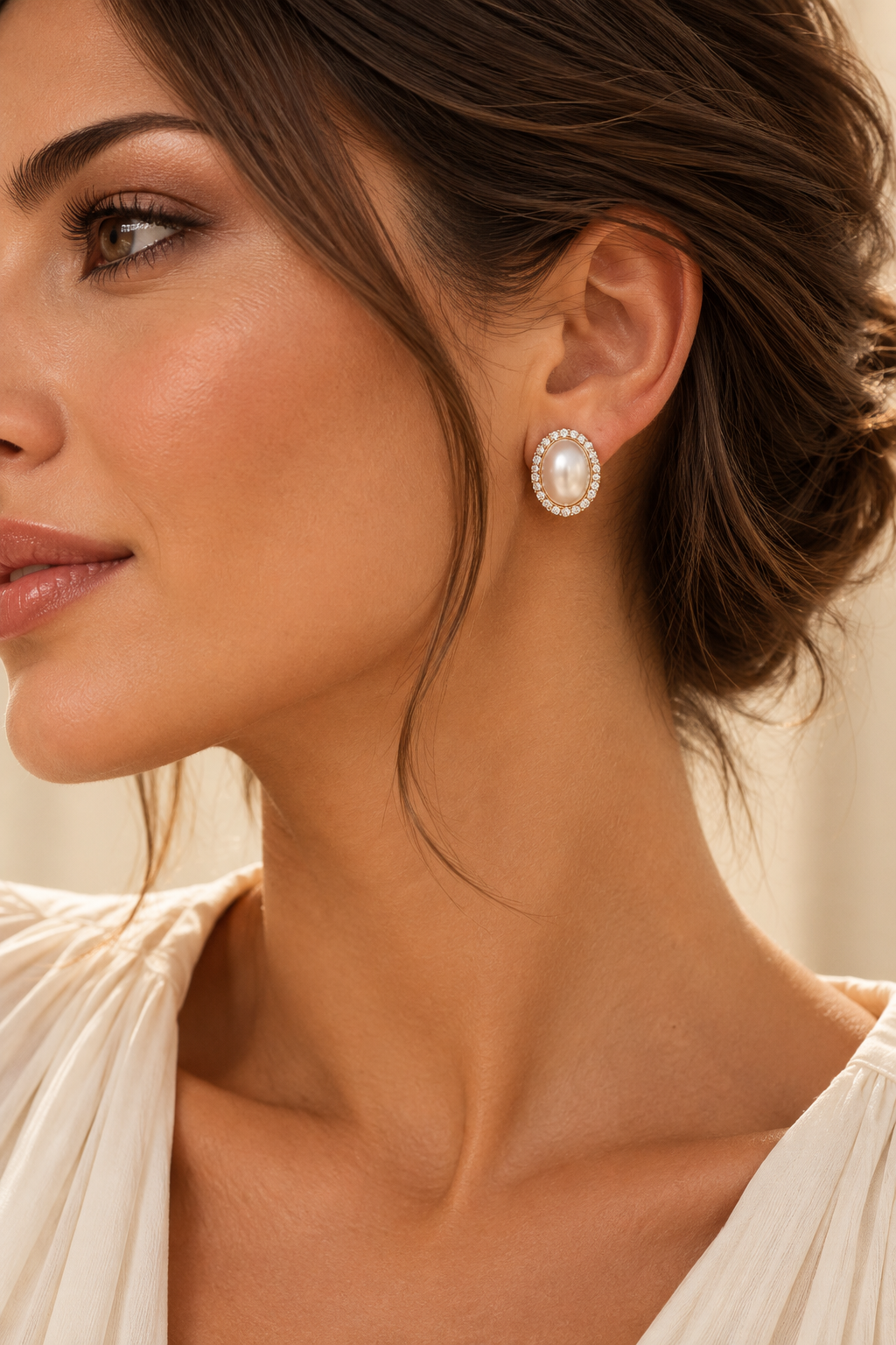 Pendientes de Clip Perla Elegante Acero Inoxidable